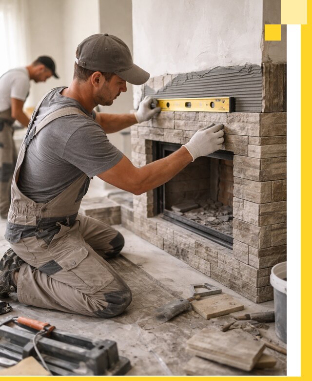 Облицовка каминов в Ивантеевке, монтаж и отделка натуральным камнем