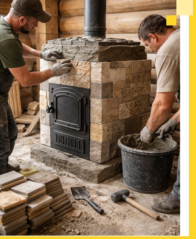 Облицовка банной печи под ключ в Ивантеевке: камень и плитка