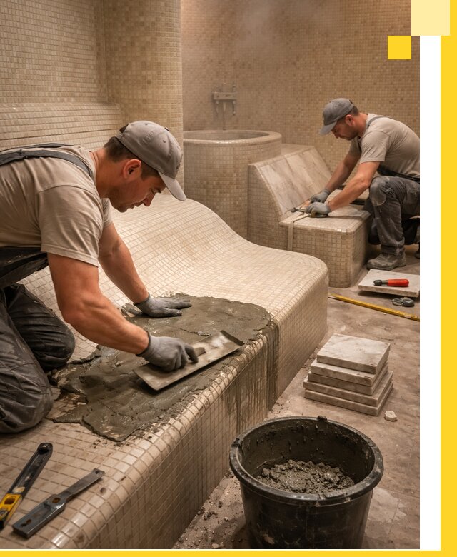 Лежаки для хамама под ключ в Ивантеевке, проект и монтаж