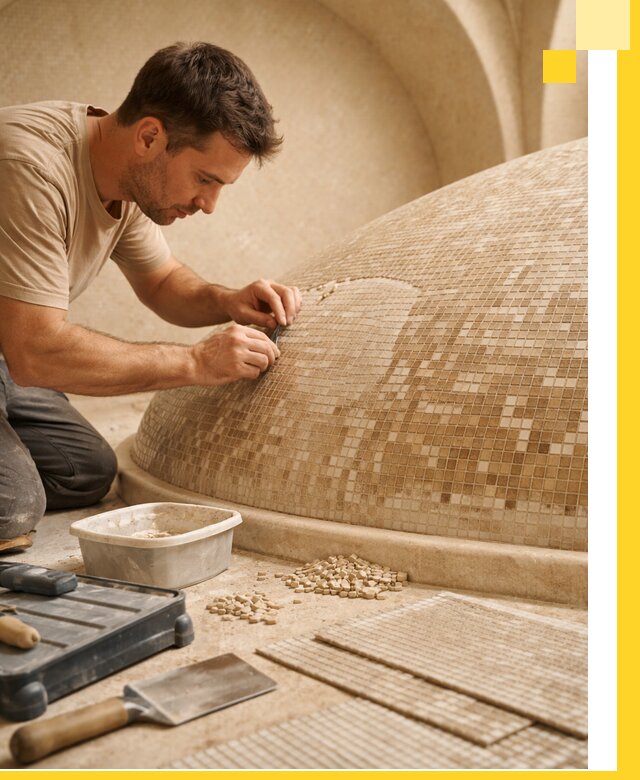 Профессиональная укладка мозаики для хамама под ключ в Ивантеевке